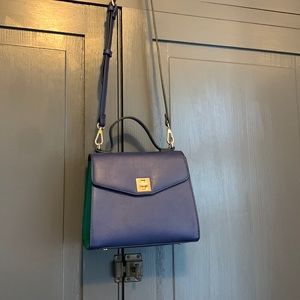 Dune London purse. Blue with green and gold accents.